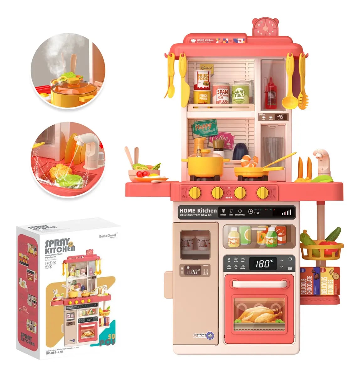 Cocina Juguete Multifuncional 50 Piezas Luces Sonidos Vapor 78cm