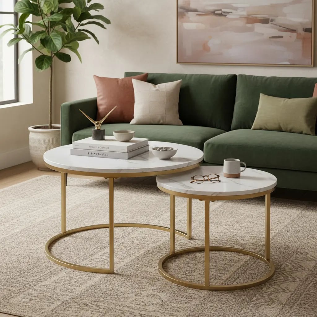 Mesa De Centro Lateral Living Redonda Doble Color Blanco