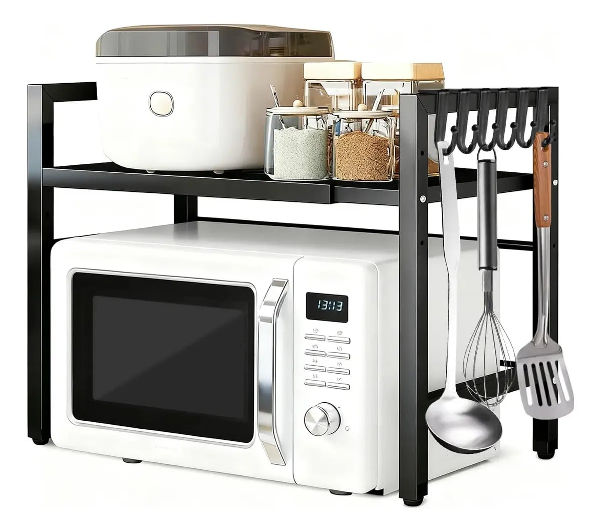 Estante Repisa Extensible Horno Microondas Con Ganchos Negro