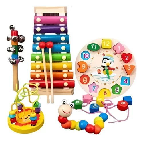 Pack 5 Juguetes Didácticos De Madera Para Niños Cognitivos